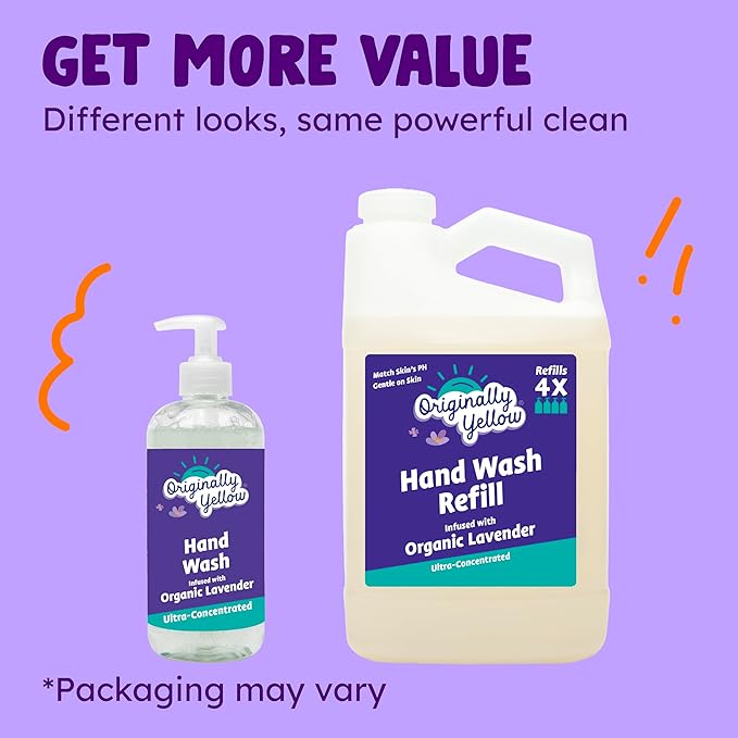 Originally Yellow Plant-Based Hand Soap All Natural Infused with Organic Lavender | Gentle Natural Hand Soap | Pet & Baby-Safe Soap (64 Fl Oz (1 Pack), Lavender)