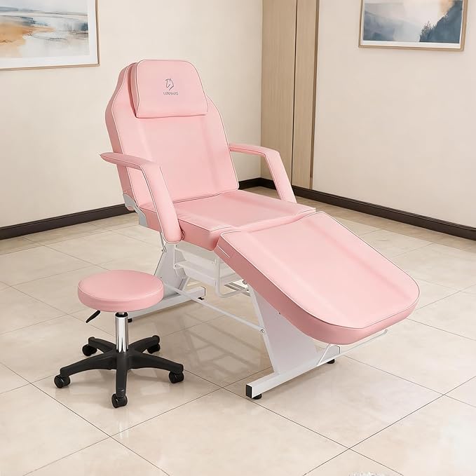 Facial Chair, Tattoo Chair Massage Bed with Hydraulic Stool for Professional Massage Facial Lash Beauty Treatment Spa, Pink