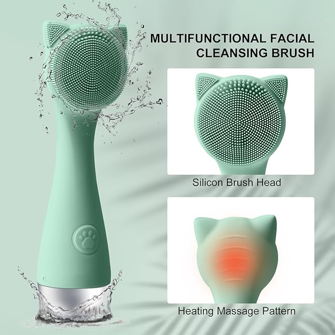 Facial Cleansing Brush, Silicone Face Scrubber Exfoliator for Men & Women, Electric Face Brush Waterproof, with 3 Speeds Adjustable for Deep Cleaning, Removing Blackhead, Facical Massaging