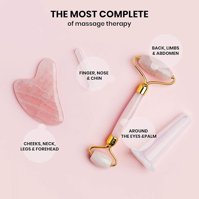 ROSELYNBOUTIQUE Gua Sha Facial Tools & Face Roller Original Face Massager for Puffiness Wrinkless Skin Care Routine - Self Care Gift for Men Women (Pink)