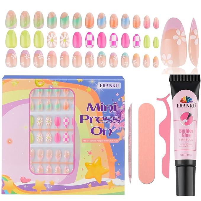 78 Pieces Press on Nails for Kids, EBANKU Child Fake Nails Cute Full Cover Short Stick On False Nail Kits Set for Little Girls with Nail Glue