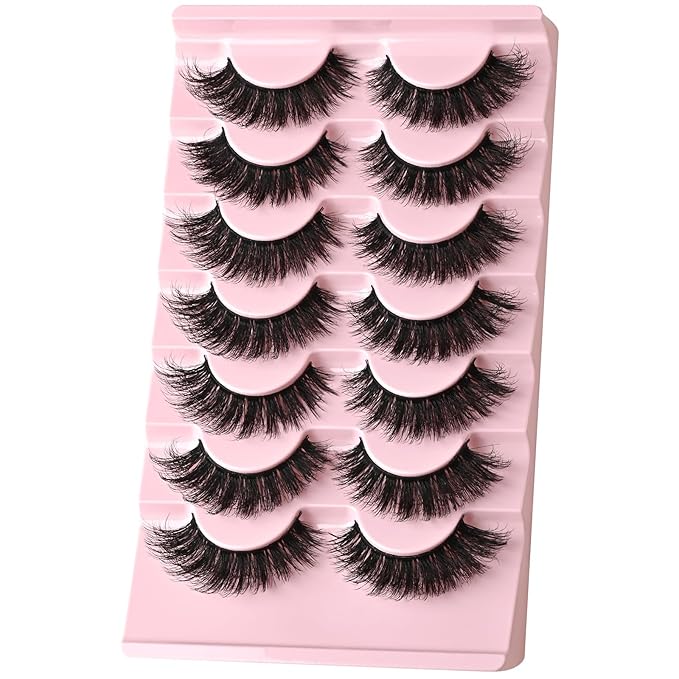 FARRED Lashes Cat Eye False Eyelashes Fluffy Wispy Lash Strips Natural Voume Fake Eyelash Mink Eye Lashes Natural Looking 7 Pairs Full Short Strip Pestañas Set Small Cateye Easy Lashes for Beginners
