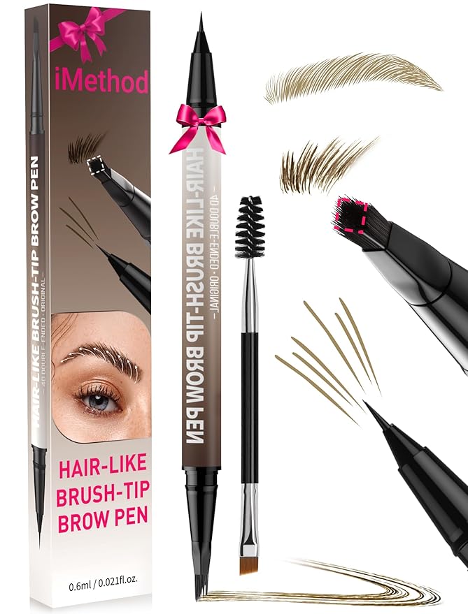 iMethod Eyebrow Pen - Eyebrow Pencil,2-in-1 Eyeliner Dual-Ended Microblading Eyebrow Pencil Long Lasting Waterproof Hair-Like Brow Pencil,with Eyebrow Brush,Eyebrow Pencils for Women,LightBrown