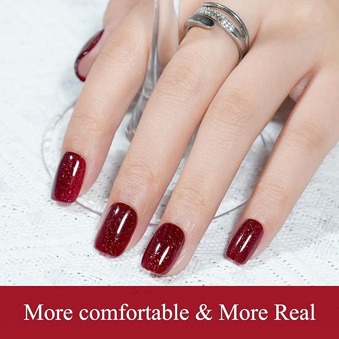 Press on Nails Short 5 Styles, Jofay Fashion 160Pcs Valentines Nails Red Press on Nails, Square Glitter Fake Nails with Designs, Reusable Glossy Acrylic False Nails Glue on for Women 16 Sizes