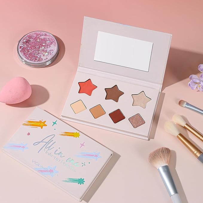 VIOLA HOUSE All In One Face Palette,Velvety-Smooth Buildable & Blendable Formulas,Bronzer,Eye shadow,Highlight 8.5g (Dark)