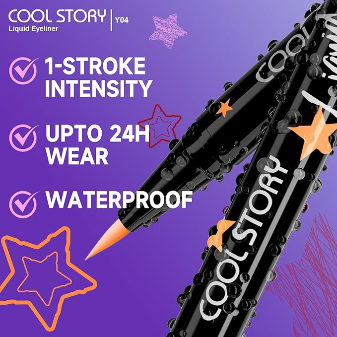 COOL STORY Liquid Eyeliner Waterproof Smudge Proof Eye Liner, 24H Long-Lasting, 0.6ml/0.02 fl.oz (Orange Red)