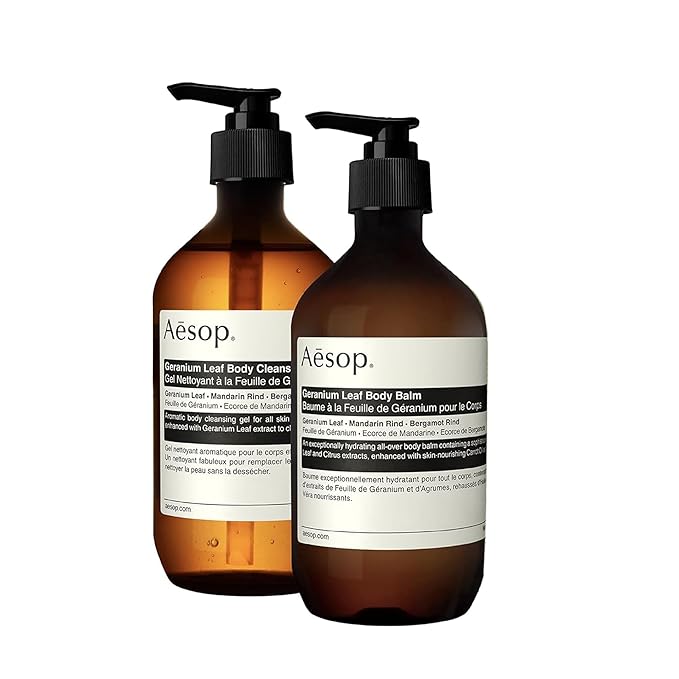 Aesop Geranium Leaf Body Cleanser & Balm Set | Green, Citrus Fresh Duo to Cleanse and Hydrate Skin | Geranium Leaf, Mandarin Rind, Bergamot Rind | 16.9 oz + 16.5 oz