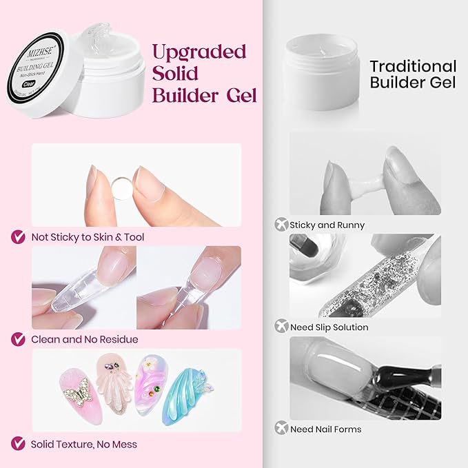 MIZHSE Solid Builder Gel for nails, 3 Colors Sculpting Gel for Nails, Clear White Pink Non-Sticky Hand 3D Nail Art Building Carving Modeling Hard Nail Extension Manicure Salon Home DIY Gift