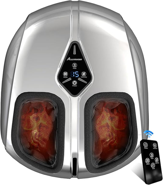 Shiatsu Foot Massager with Heat,Vibration,Air Compression and Deep Kneading for Plantar Fasciitis, Neuropathy,Improve Foot Wellness,Gifts for Women & Men（Silver）