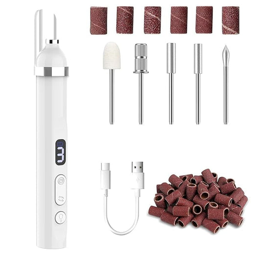 Electric Nail Drill, Cordless Drill, Portable Nail File Kit for Thick Toenails, Nail Dril Machine Professional Manicure Pedicure for Hand Natural Nails Care (White)