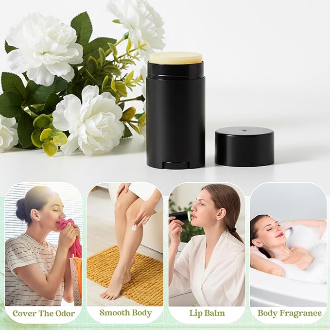 30 Pack 75ml/2.5oz Empty Deodorant Containers, Bottom Filling, Black Plastic Oval Refillable Deodorant Containers Twist up Oval Lip Balm Tube for DIY Deodorants Lipstick Crayon Lotion