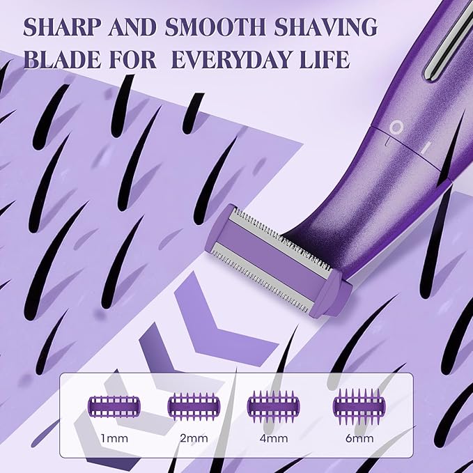 Electric Razor for Women,6 in 1 Women's Bikini Trimmer Shaver for Women & Men Pubic Hair, Private Area, Legs, Eyebrow,Face, Nose, Eyebrow, Body Hair Removal IPX5 Waterproof Wet & Dry