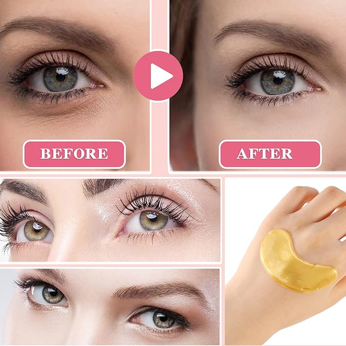 30 Pairs 24K Gold Under Eye Mask,Moisturising Under Eye Patches for Women,Crystal Collagen Eye Gel Pads for Reducing Fine Lines,Puffy Eyes and Dark Circles Under Eye Bags Treatments(Gold)