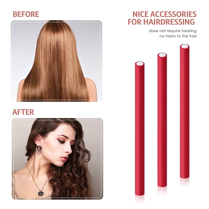 Syhood 30 Pcs 7'' Flexible Curling Rods Twist Foam Hair Rollers Soft Foam No Heat Hair Rods Rollers and 1 Steel Pintail Comb Rat Tail Comb for Women Long Short Hair(Red,7 x 0.3 Inch)