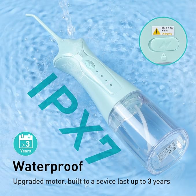 COSLUS Water Dental Flosser Pick for Teeth: 4 Modes Cordless Portable 300ML Larger Tank Water Teeth Cleaner IPX7 Waterproof Flossing Cleaning Picks for Home Travel Green C30(FC5360)
