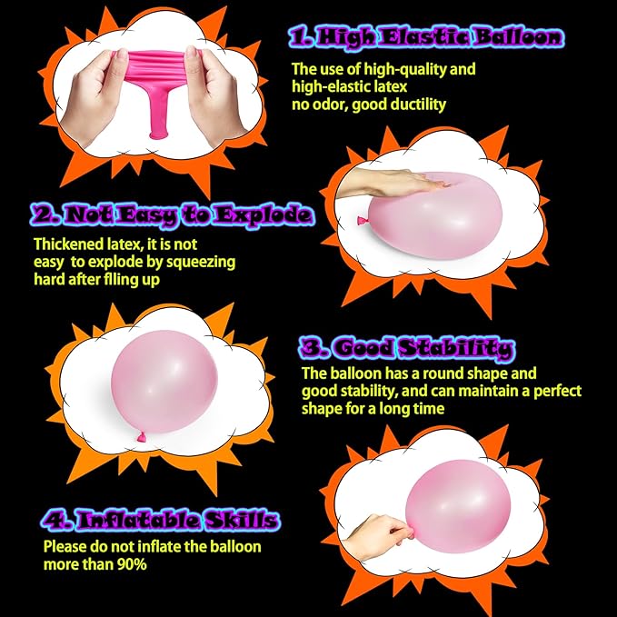 100 Pcs UV Neon Pink Balloons 12 inch Neon Party Supplies, Balloons, Glow in the Dark for Birthday, Graduation, Baby Shower,Wedding, Anniversary Valentines Party Decorations