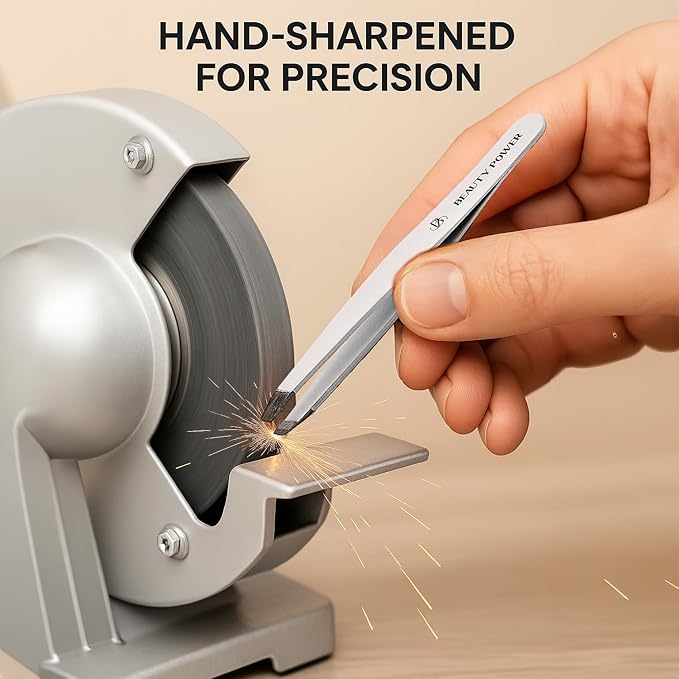 Slant Tip Precision Tweezers - Stainless Steel Eyebrow Tweezers for Women & Men - Precision Tweezers for Facial Hair, Ingrown Hair & Brow Shaping - Professional Beauty Tool (White)