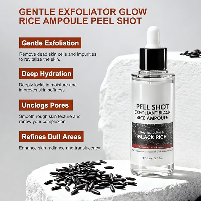 Black Rice Peel Shot Glow Ampoule, Black Rice Peeling Ampoule Exfoliant for Face Body, Pore Minimizing & Deeply Soothing Hydration, for All Skin Types, 80ml/2.7 oz