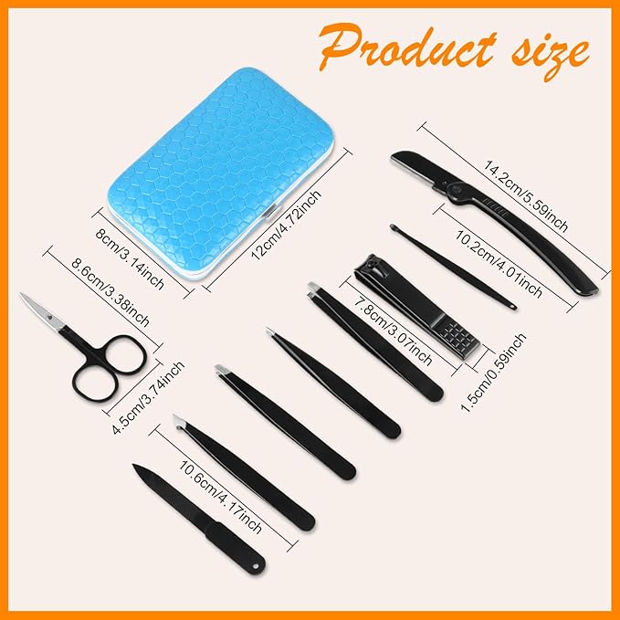 Yougai Tweezers Set for Men/Women, 9PCS Professional Stainless Steel Tweezer Kit with Leather Travel Case