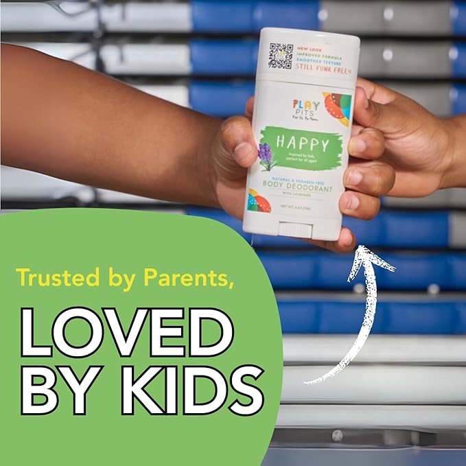 PLAY PITS - Kids Deodorant for Girls & Boys - Natural - Aluminum-Salt Free - Safe for Sensitive Skin - HAPPY is Infused w/Lavender Essential Oils - Non-Toxic & Paraben Free - 2.65oz - 2pk