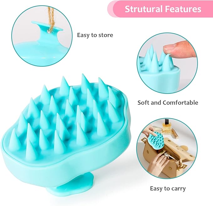 URTHEONE Hair Scalp Massager Shampoo Brush,Soft Silicone Hair Scrub Brush for Wet Dry Hair, Relax Scalp, Reduce Dandruff,Promote Hair Growth,Scalp Scrubber Hair Care Tools for Shower (Blue)