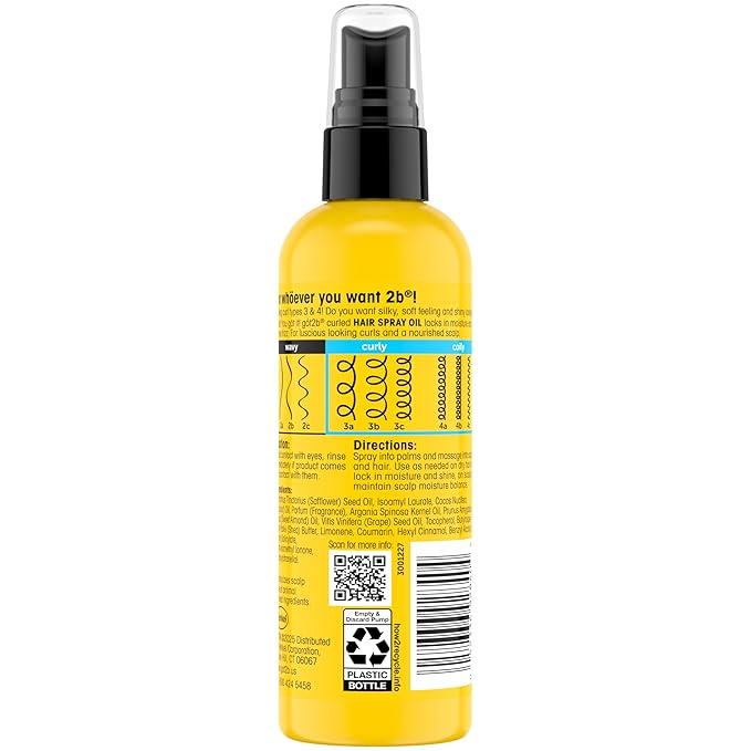 Got2b Curled Hair Spray Oil, 4oz, for curl types 3-4, curly and coily hair, helps control frizz and nourishes the scalp