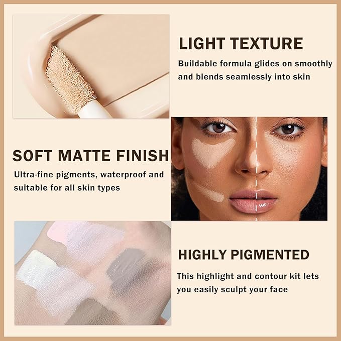 Cool Toned Contour Stick and Liquid Highlighter Makeup Stick,Lightweight Liquid Contour,Grey Cream Bronzer for Sculpted Look,Hydrating and Nourishing (Cool Tone Contour + Highlight)