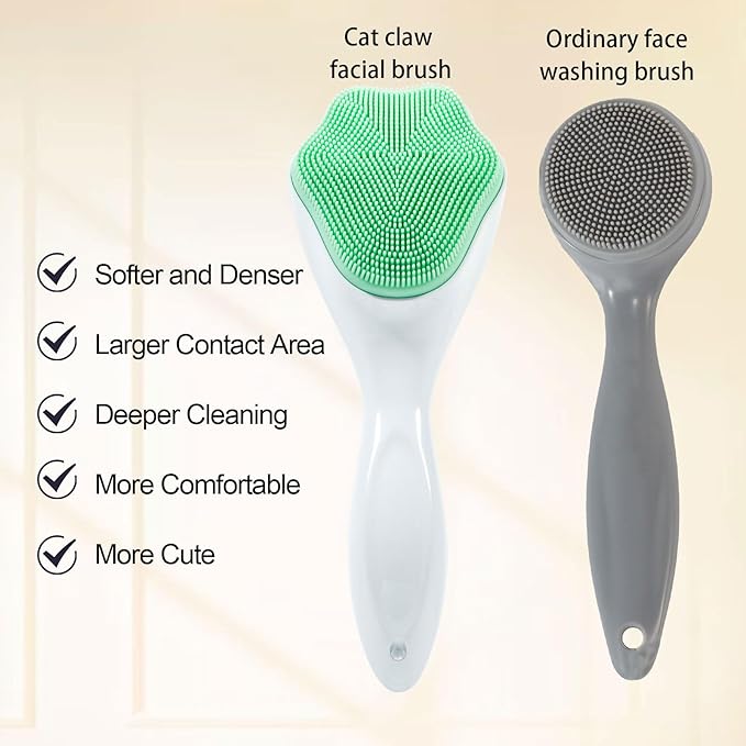 Silicone Face Scrubber Exfoliating Brush, 2 Pack Manual Handheld Facial Cleansing Brush Blackhead Scrubber, Soft Bristles Waterproof for Face Skincare (Green,Black White)