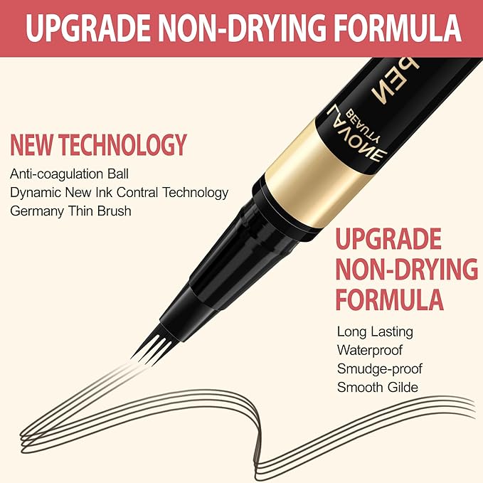 LAVONE Eyebrow Pen, 2-in-1 Eyebrow Pencils for Women with 4 Tip Microblading Eyebrow Pencil and Curved Precise Brow Pencil, Waterproof Eyebrow Pencil Create Full, Natural Hair-Like Brows, Ebony