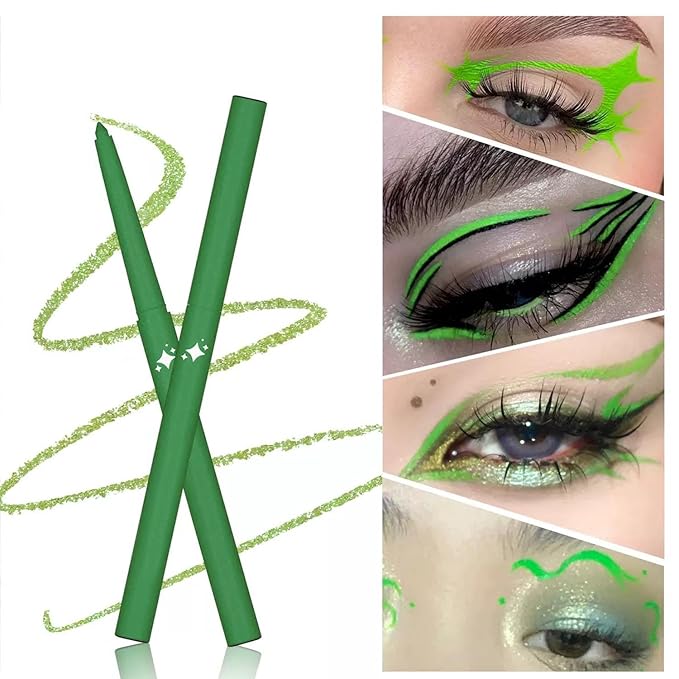 Green Eyeliner Waterproof Green Eyeliner Pencil Retractable green gel eyeliner Smudge-proof Long Lasting Hypoallergenic (04#)