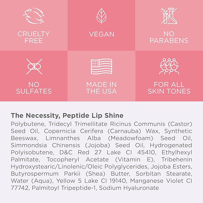 Côte Beauty's Peptide Lip Shine in Lyla, Ultra Hydrating & Long-Lasting Coral Plumping Lip Gloss for Women with Hyaluronic Acid, Shea Butter & Jojoba Oil, Vegan & Cruelty-Free, 0.12 Fl Oz