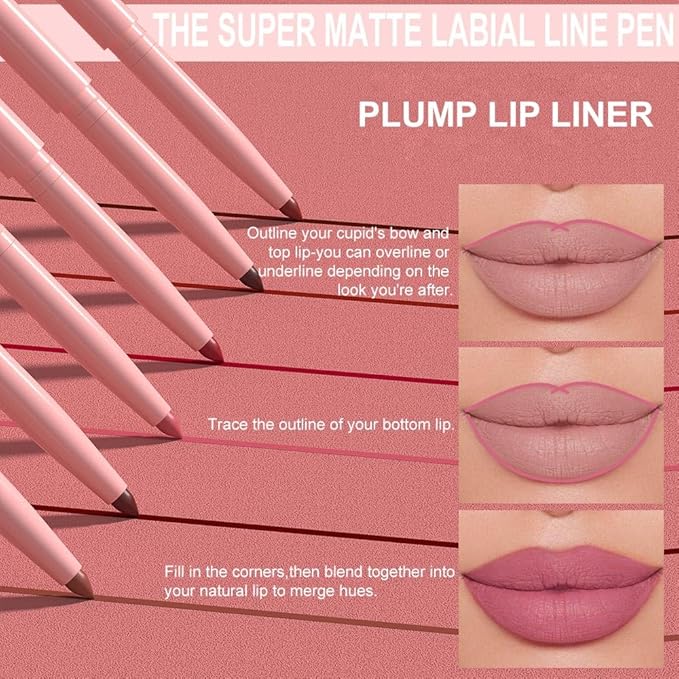 Kaely Matte Velvet Lip Liner Pencils Retractable for Shaping & Sculpting Lips, Pink Lip Pencils for Women Long Lasting Waterproof Rich Lip Colors Liner Crayon Lipstick delineador de labios 09