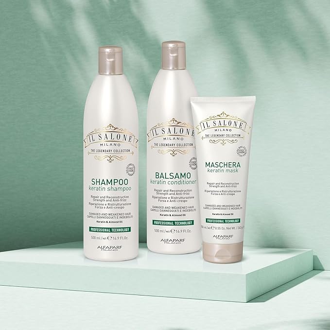Il Salone Milano Professional Keratin Shampoo for Damaged Hair - Hair Repair Shampoo - Hair Treatment for Weakened Hair - Made with Almond Oil & Vitamin E - Salon-Quality Hair Care (16.9 oz / 500 ml)