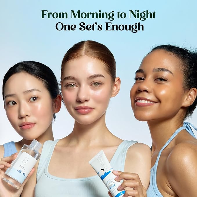 ROUND LAB best selling kit, 1025 Dokdo Hydrating Mini Size Kit + Birch Juice Moisturizing UV LOCK SPF 45 + Birch Juice Moisturizing Cream 2.7 Fl Oz, Korean Skin Care