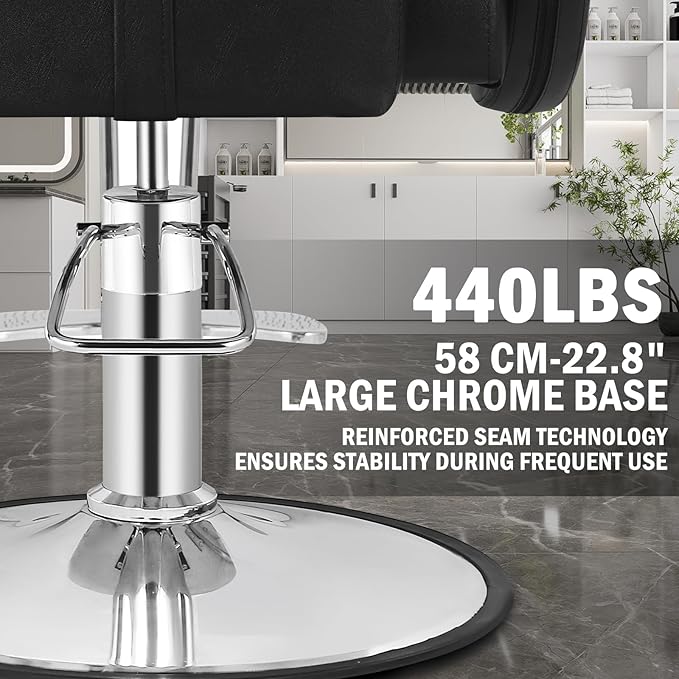 Salon Chair for Hair Stylist, Reclining Barber Salon Chair with Heavy Duty Hydraulic Pump, 360 Swivel Styling Braiding Hairdresser Chairs for Home Barbershop, Black Sliver