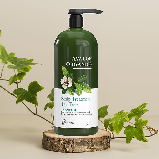 Avalon Organics Scalp Treatment Tea Tree Shampoo, Encourages Scalp Well-Being and Leaves Hair Soft, 32 Fluid Ounces