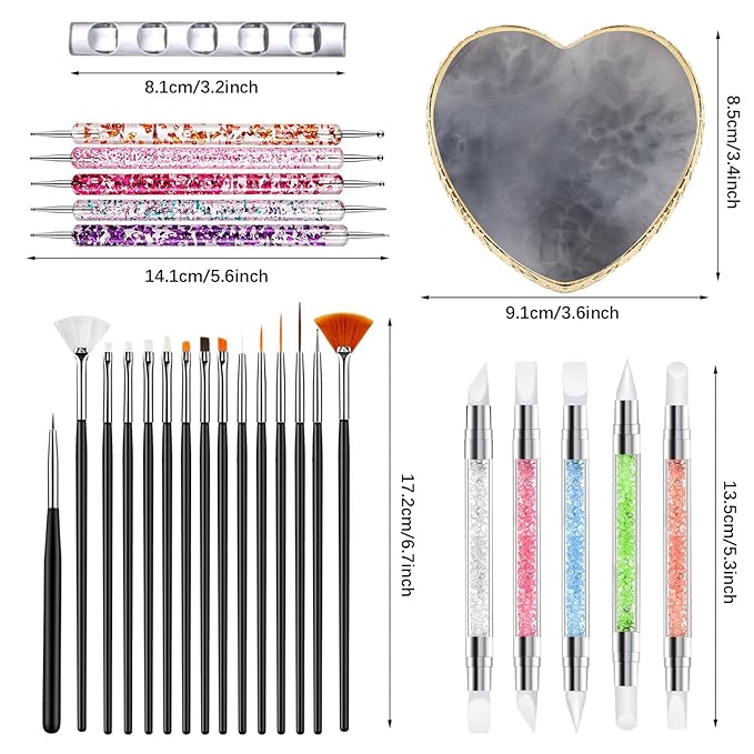 Nail Art Tools 27Pcs Set,Nail Art Brush,Resin Nail Art Palette,5 Pcs Nail Art Sculpture Pen,2-way Acrylic Silicone Engraving Pen Dotting Pen Tools Nail Art Kit for Nail Art DIY