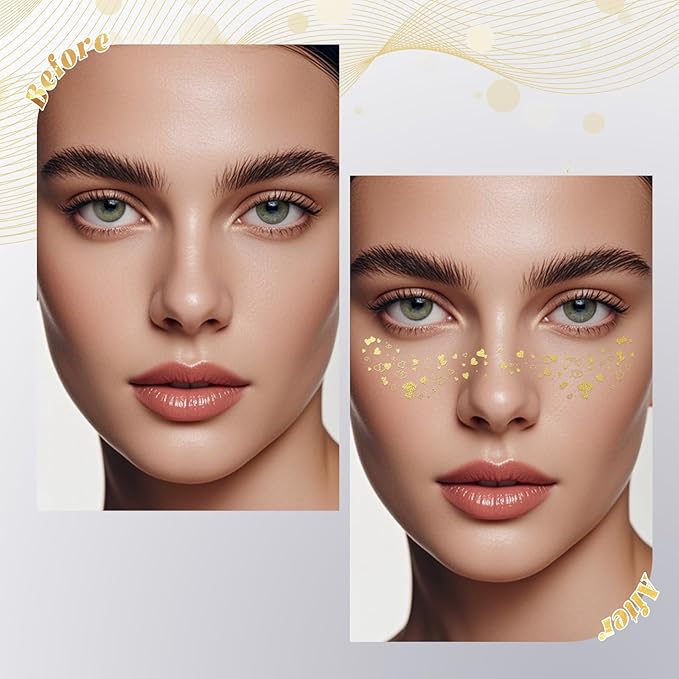 Glitter Freckles - Metallic Silver Glitter Freckles Face Tattoo, 6PCS Makeup Patches, 6 Styles Fake Freckles, Glow Up Party Makeup Accessory Face Jewels for Women, Waterproof Face Glitter for Kids