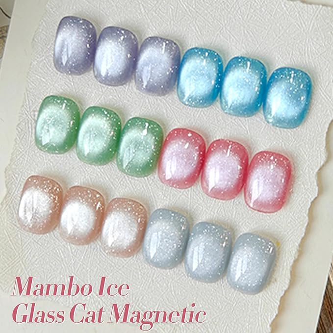 Born Pretty Magnetic Gel Nail Polish Pastel Cat Magnetic Eye Gel Polish Glitter Shimmer Auroras Magnetic Gel Nail Art Manicure Kit 6PCS