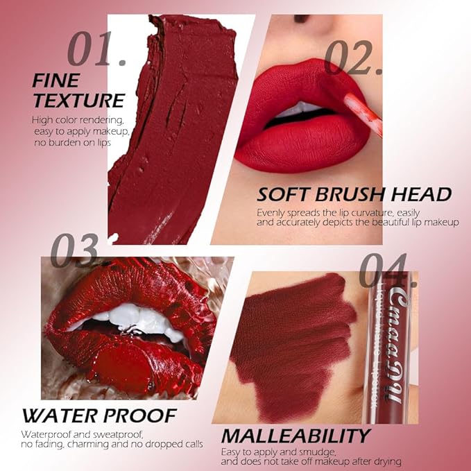 evpct 1Pcs Wine Red Liquid Matte Lipstick Lipgloss Set for Women, labiales mate 24 horas originales matte larga duracion 24 Hour Lipstick Lip Stains Long Lasting Waterproof 24, 17#