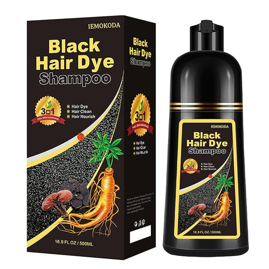 Natural Black Hair Shampoo, Hair Dye Shampoo 3 in 1, Shampoo Para Canas for Men Women, Hair Dye 100% Gray Coverage for All Hair Types 16.9 Fl Oz (Black)