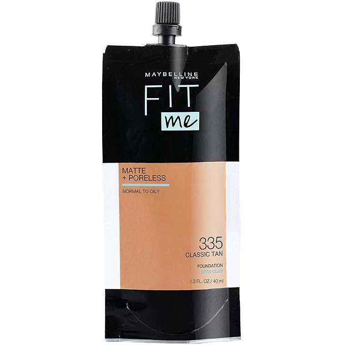 Maybelline New York Fit Me Matte + Poreless Liquid Foundation, Pouch Format, 335 Classic Tan, 1.3 Ounce