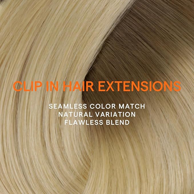 Full Shine Ombre Clip in Hair Extensions Blonde Real Human Hair Clip in Extensions Color 8 Ash Brown to Platinum Blonde Straight Invisible Hair Extensions 120 Grams 16 Inch