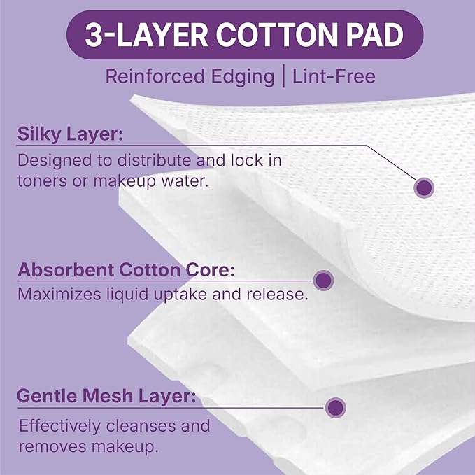 100% Cotton Pads 140PCS, 3x3 Inch Extra Large Triple-Layer Makeup Remover Pads, Soft Lint-Free Cotton Pads for Face Cleansing & Skincare