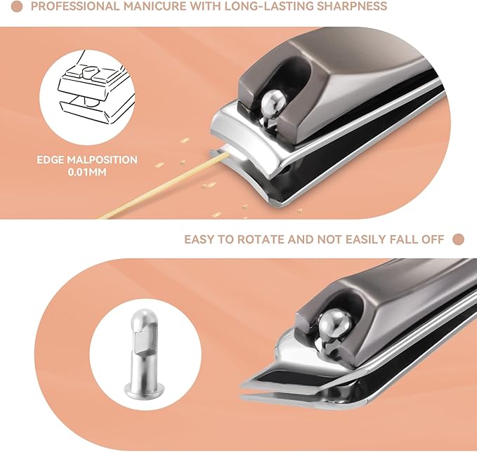 6-in-1 Stainless Steel Manicure Kit, Nail Clipper + Nose Hair Scissors + Ear Spoon | Mili-Grade Blades & TSA Compliant | Portable Travel Essentials