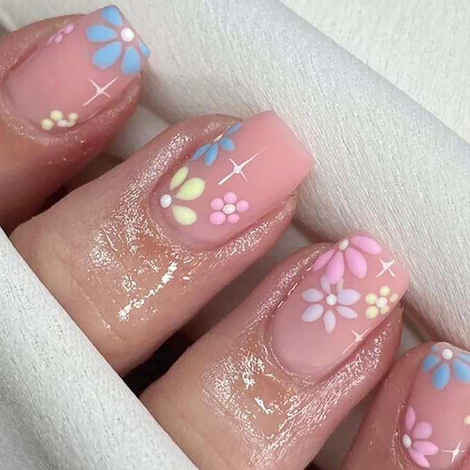 9 Packs (216 Pcs) Pink Gradient Nails - Square Coffin, Pearl French Almond, Glue on Nails for Girl Nail Art - 12 Sizes, 9 Styles