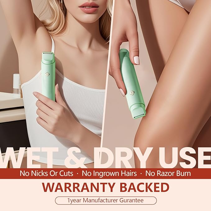 Dermave Bikini Shaver - Electric Bikini Trimmer for Women, Dual Head Shaver, 2-in-1 Womens Electric Razor (Green)