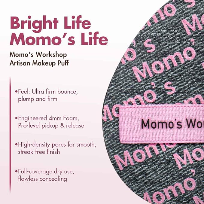 Momo's Workshop Pink Black Denim Egg Makeup Sponge 2-Pack,Ultra Firm Bounce Rubycell Sponge for Liquid-Full Coverage Foundation,for Dry/Combination Skin,Travel Friendly,2pcs &Storage Case