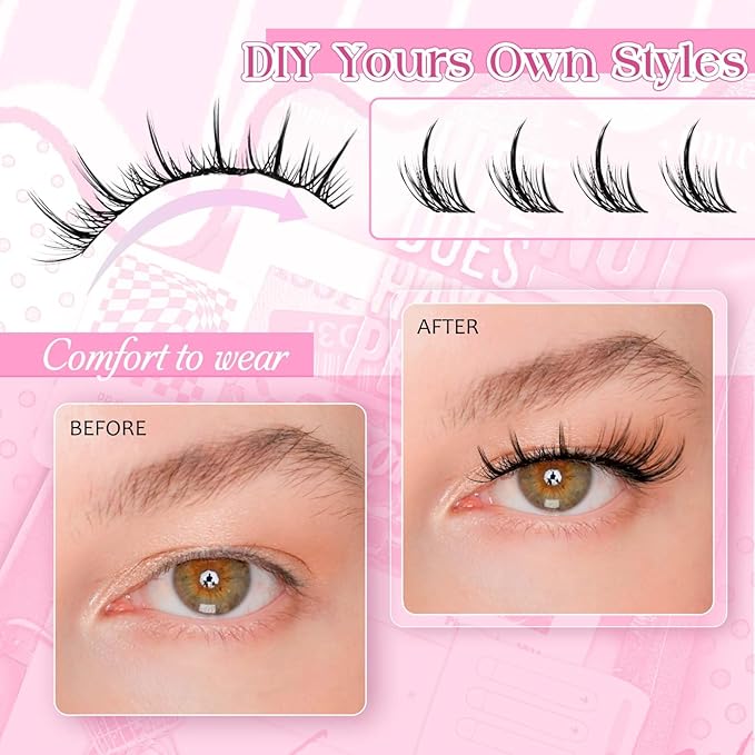 FADLASH Lash Clusters Natural Eyelash Clusters Waterproof False Eyelashes with Invisible Lash Band Comfortable and Lightweight Cluster Lashes DIY Reusable Cluster Eyelash Extensions at Home