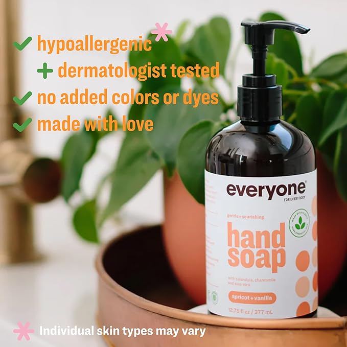 Everyone Liquid Hand Soap, 12.75 Ounce (Pack of 3), Apricot and Vanilla, Plant-Based Cleanser with Pure Essential Oils